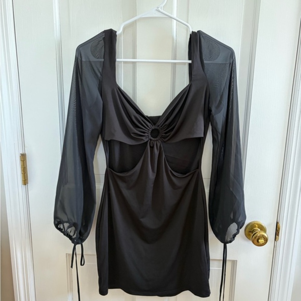 Elegant Black Dress with Sheer Sleeves